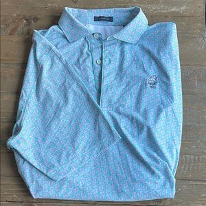 Turtleson Men's Patterned Polo in Aqua and Pink